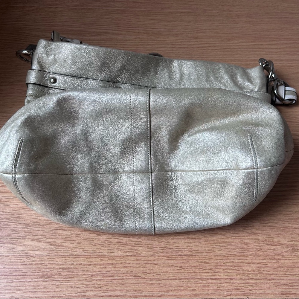 COACH VTG Shimmer Metallic Gold Soft Pleated Goat Suede Belted Hobo Shoulder Bag - Picture 10 of 10